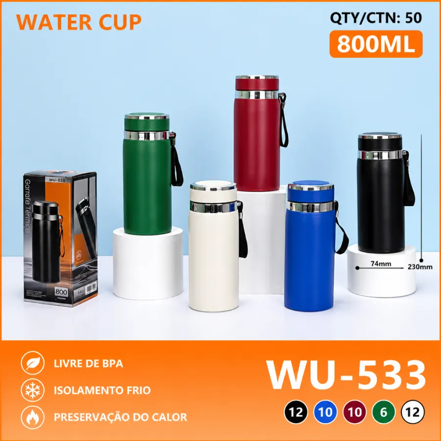 WU-533水杯 800ml 不锈钢 保温保冷 BPA免费 多色可选