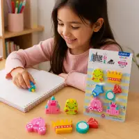 兰威创意橡皮尺子套装，卡通造型，适合学生文具，3款不同图案