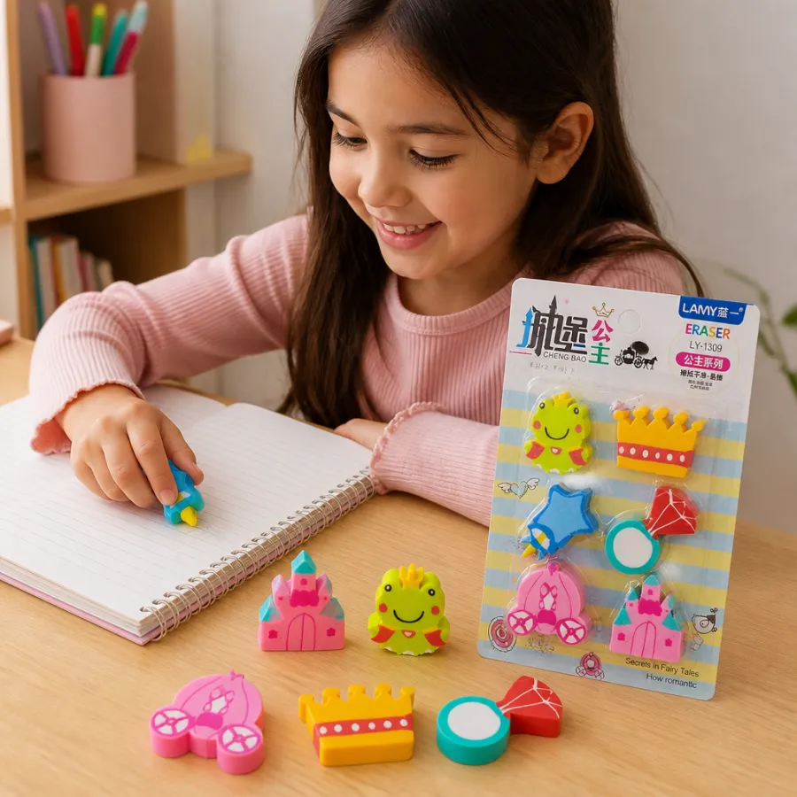 兰威创意橡皮尺子套装，卡通造型，适合学生文具，3款不同图案