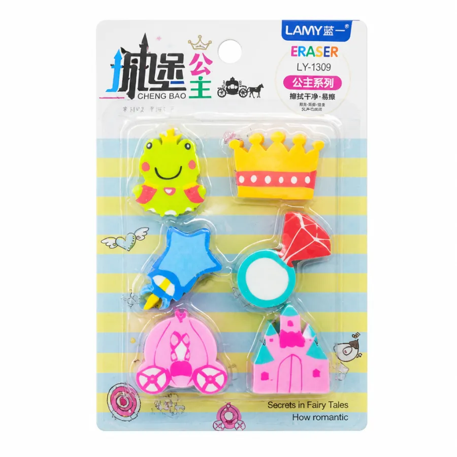 兰威创意橡皮尺子套装，卡通造型，适合学生文具，3款不同图案