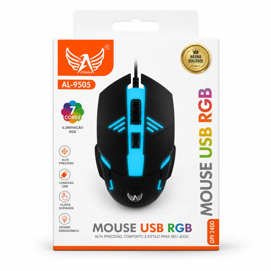 Ltomex AL-9505 RGB USB鼠标，7种颜色，舒适设计，适合游戏和办公