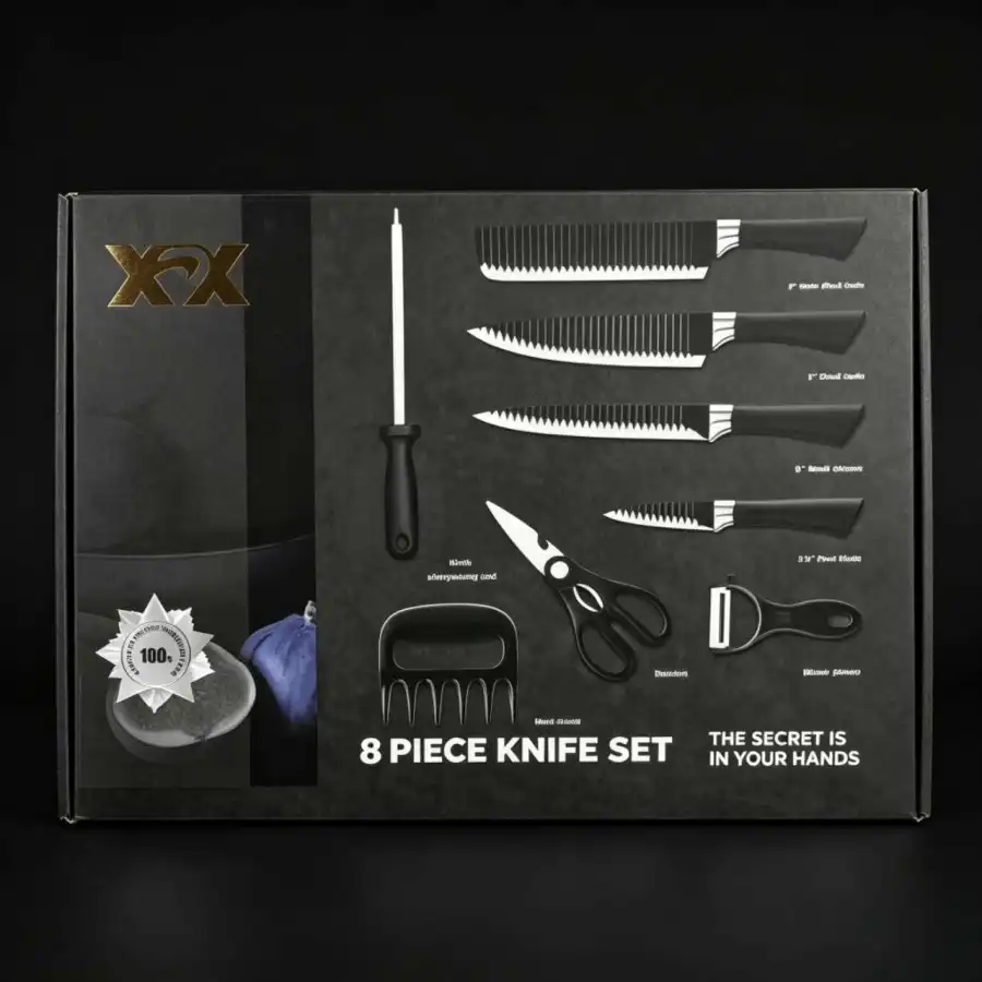 XRX 8件套刀具，厨房必备，包含多种刀具，适合切割和准备食材