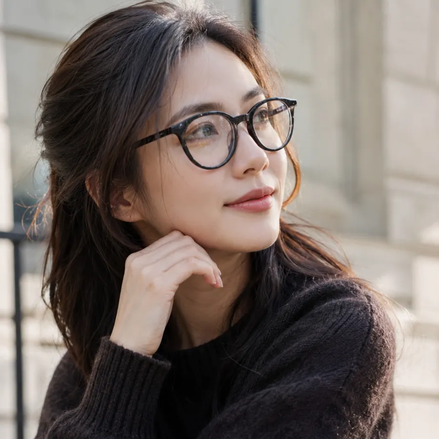 时尚圆形眼镜，黑色框架，适合男女通用，高清镜片