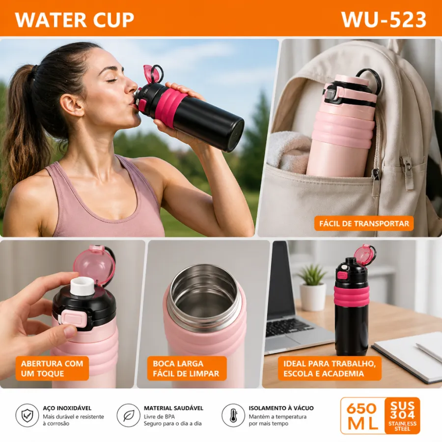 不锈钢水杯 650ml 便携保温杯 WU-523 多色可选