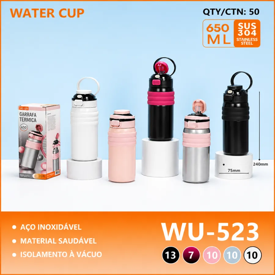 不锈钢水杯 650ml 便携保温杯 WU-523 多色可选