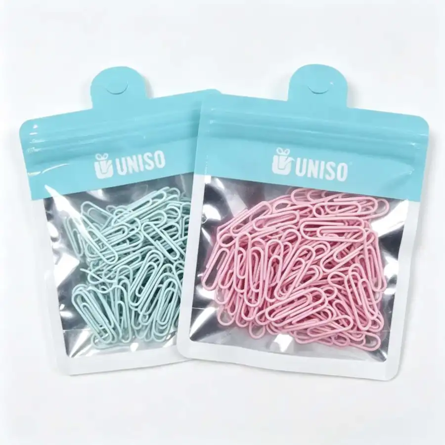 UNISO 纸夹套装，粉色与绿色，适合办公和学习，100个/包
