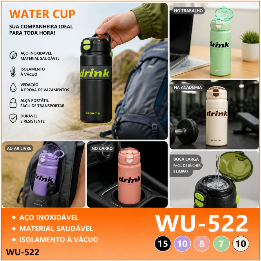 wu-522 水杯 600ml 不锈钢水瓶 适合户外运动 便携保温