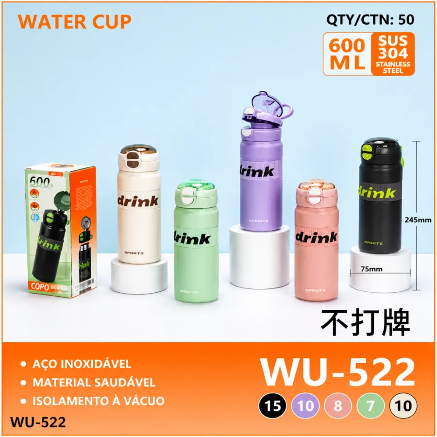wu-522 水杯 600ml 不锈钢水瓶 适合户外运动 便携保温