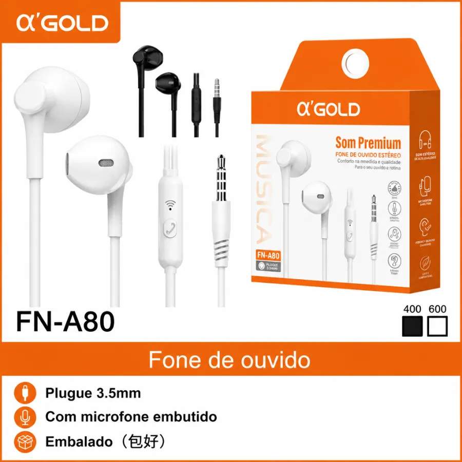 αGOLD FN-A80 耳机 3.5mm插头 带麦克风 包装精美
