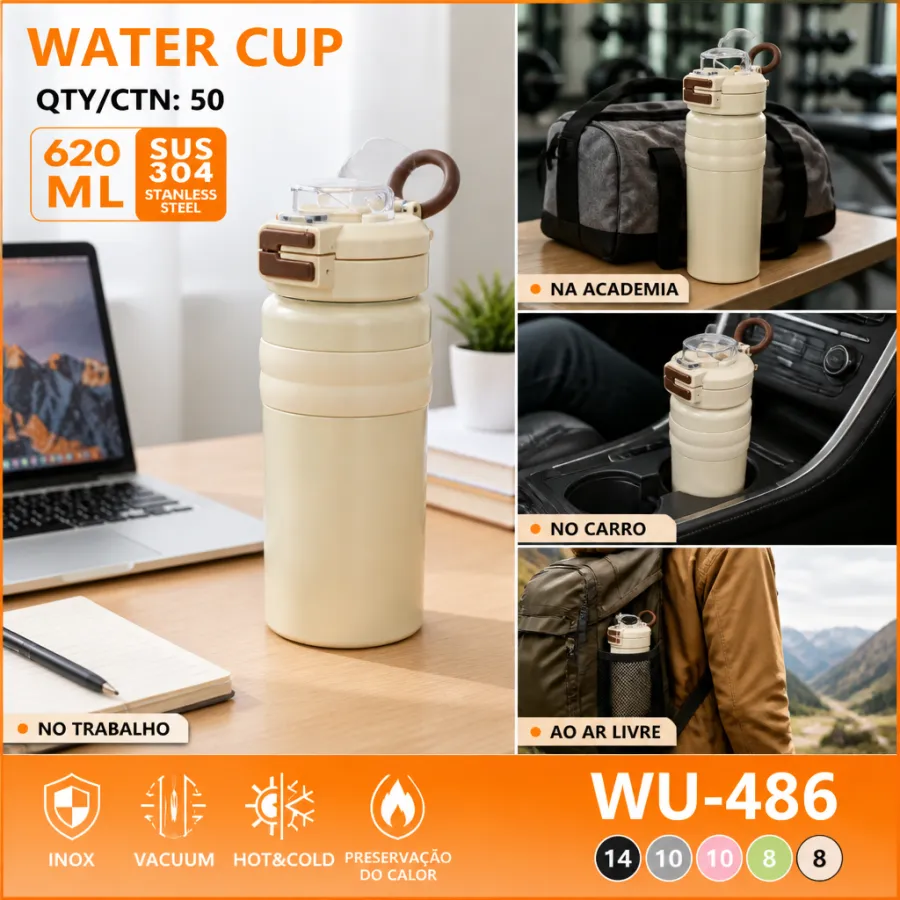 WU-486 不锈钢水杯 620ml 隔热保温 适合户外旅行