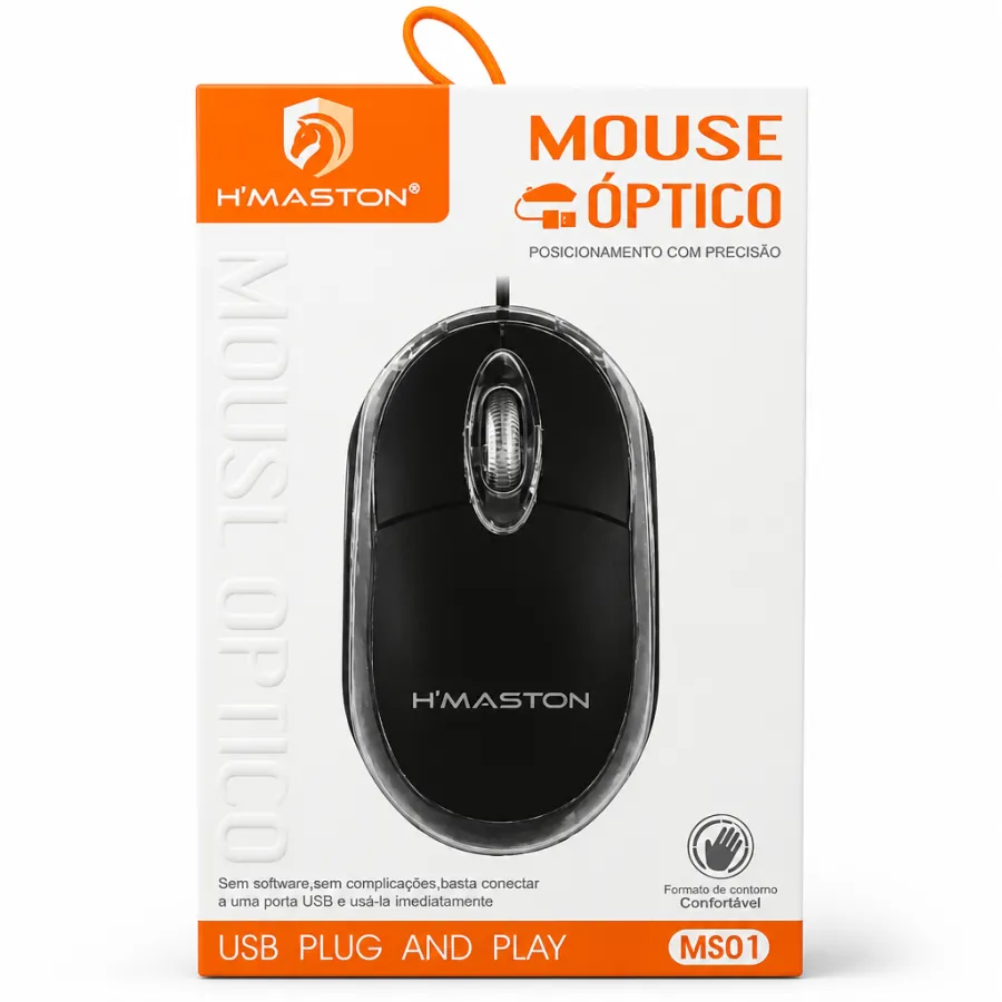 H'MASTON光学鼠标 MS01，USB即插即用，黑色，精准定位