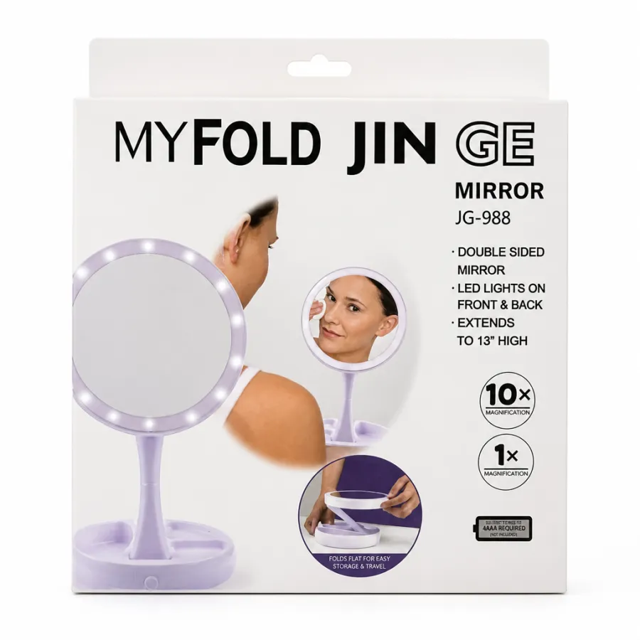 MYFOLD JINGE 双面化妆镜 JG-988 LED灯 10倍放大 最高可升至13英寸