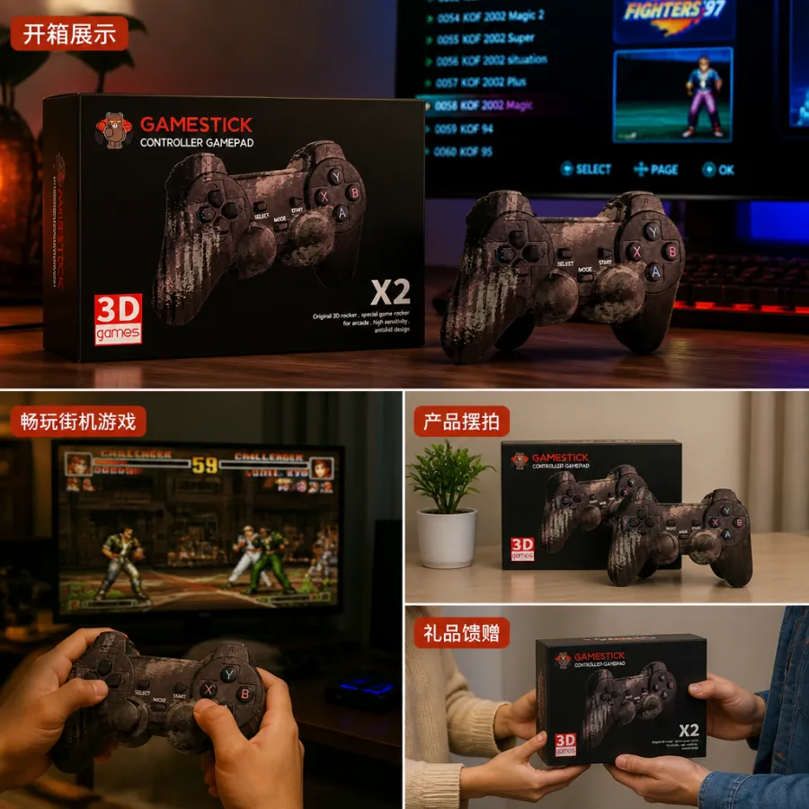 Gamestick 游戏手柄 X2，适用于街机，3D摇杆设计，黑色