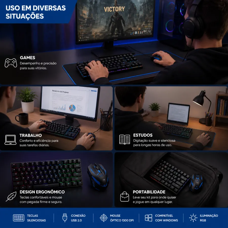 ATEC Essential Gamer 游戏键盘鼠标套装，RGB背光，适用于游戏