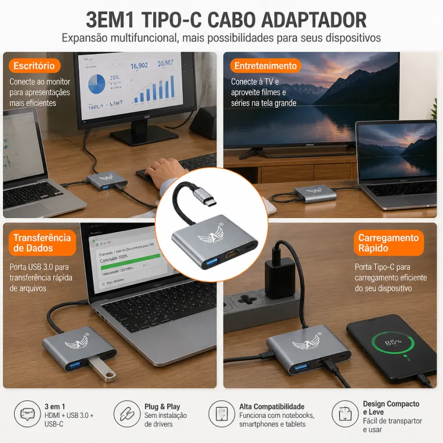 A品牌 3合1 USB-C适配器 AU-578 多功能扩展器