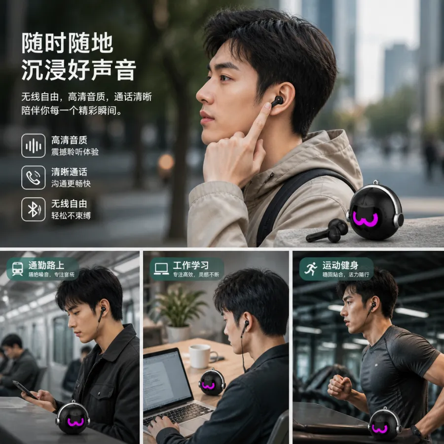 Peining PEI-P1023 无线耳塞 TWS 100个装，黑色与银色可选