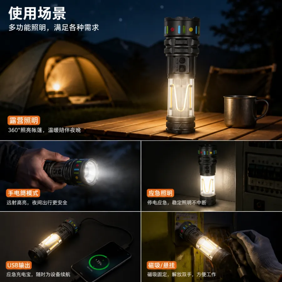 佩宁 PEI-CA09 充电式LED手电筒 USB输出 21700电池