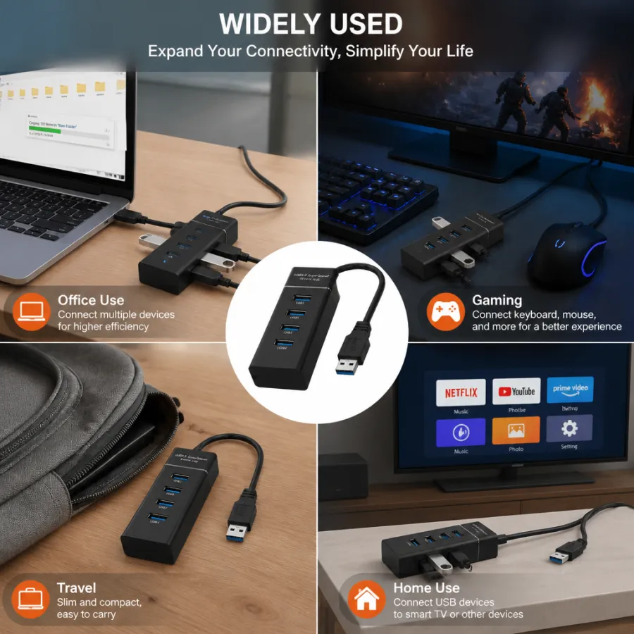 NEWION 4口USB 3.0集线器，30厘米，带LED指示灯，适用于电脑和设备