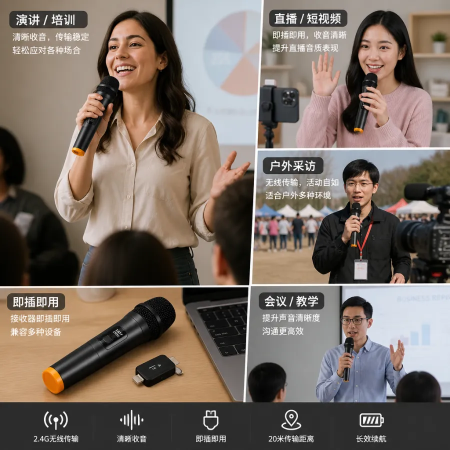 SHINYMAX 无线麦克风，型号BM-17U，黑色，适用于演唱和演讲
