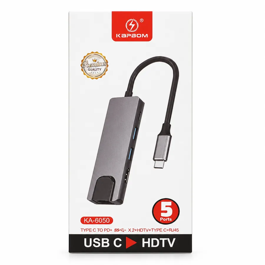 KAPPAOM KA-6050 USB-C转HDMI适配器，5口设计，支持PD快充