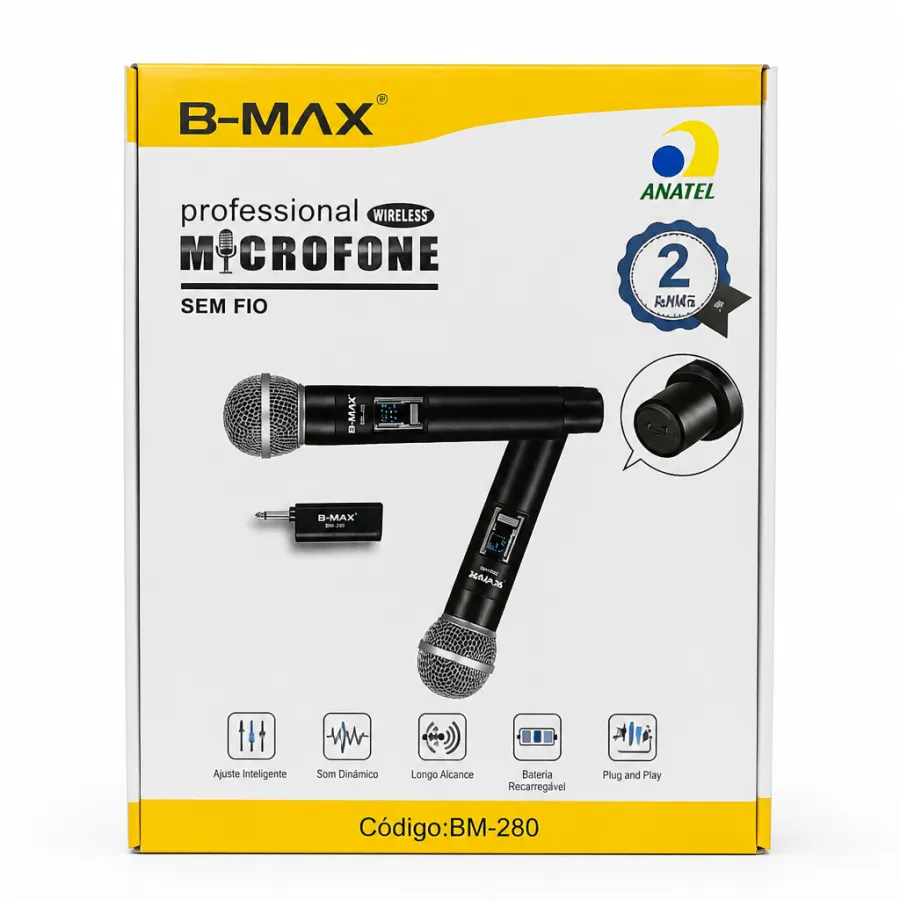 B-MAX专业无线麦克风套装，含接收器，适用于演出和录音，黑色