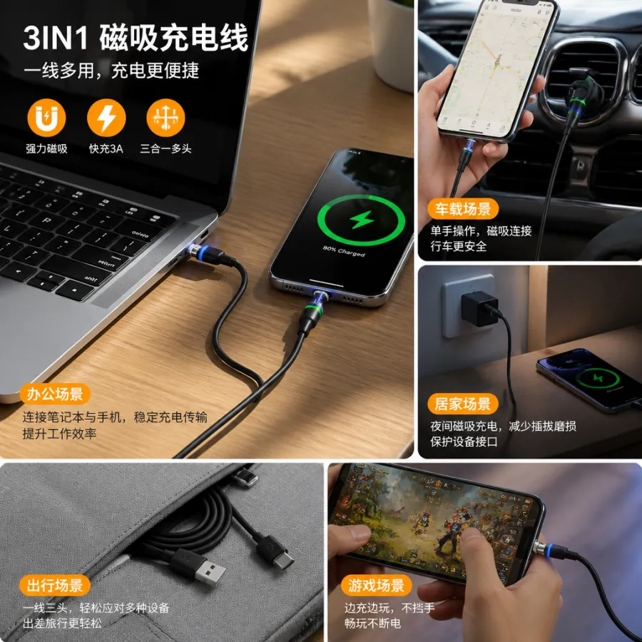3合1磁吸数据线