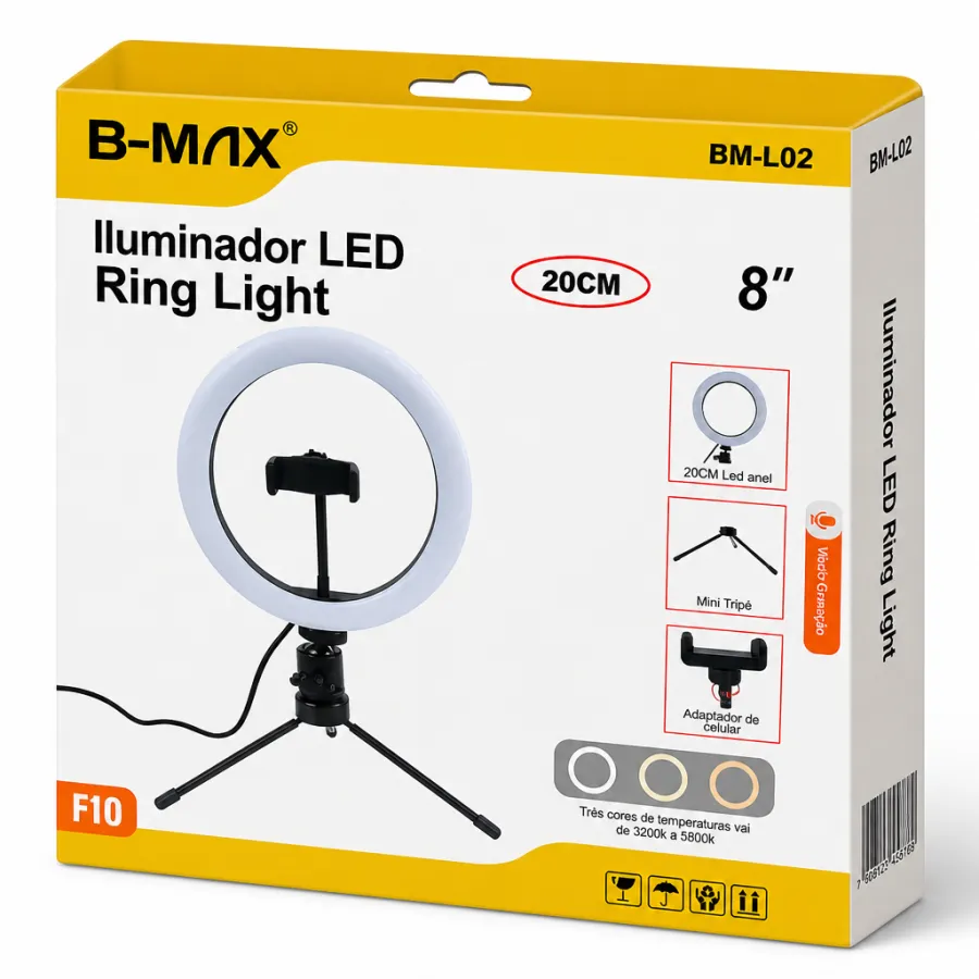 B-MAX 20CM LED环形灯，8英寸，迷你三脚架，适合手机拍摄
