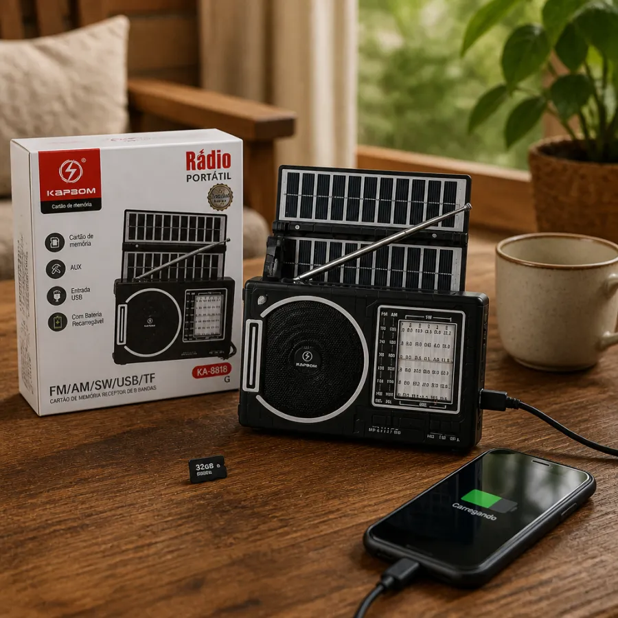 诺沃便携式收音机 FM/AM/USB/TF，带太阳能和AUX，型号KA-8188