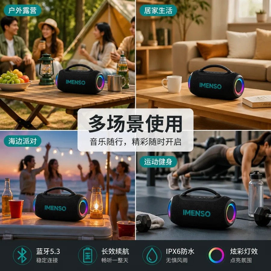 IMENSO IMS-X71 A 蓝牙音箱，防水设计，100W功率，便携式，适合户外使用
