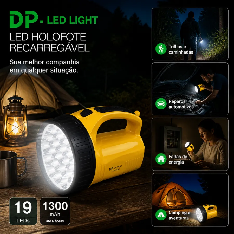 DP LED手电筒，型号DP-1706，19颗LED，1300流明，充电式，黄色