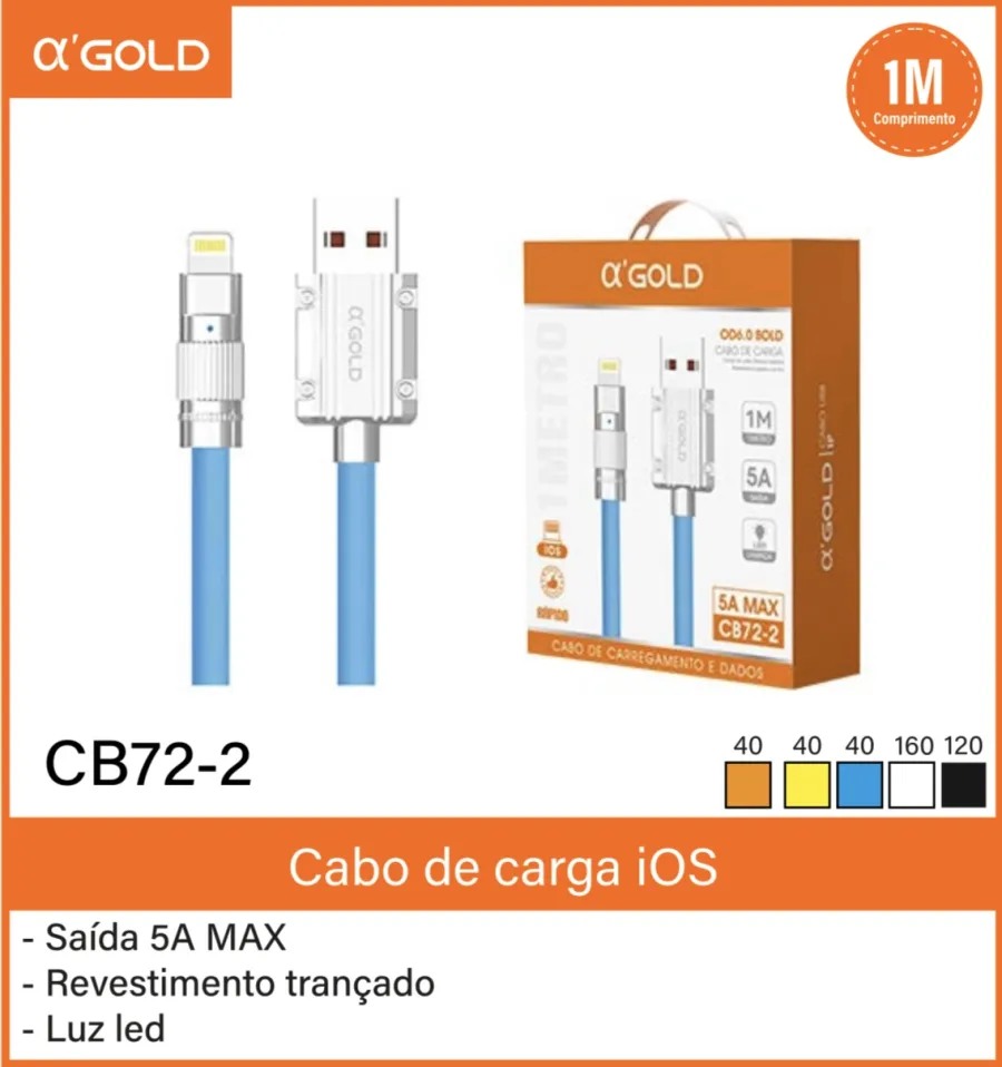 αGOLD iOS充电数据线 CB72-2 1米 5A快充 LED指示灯 蓝色
