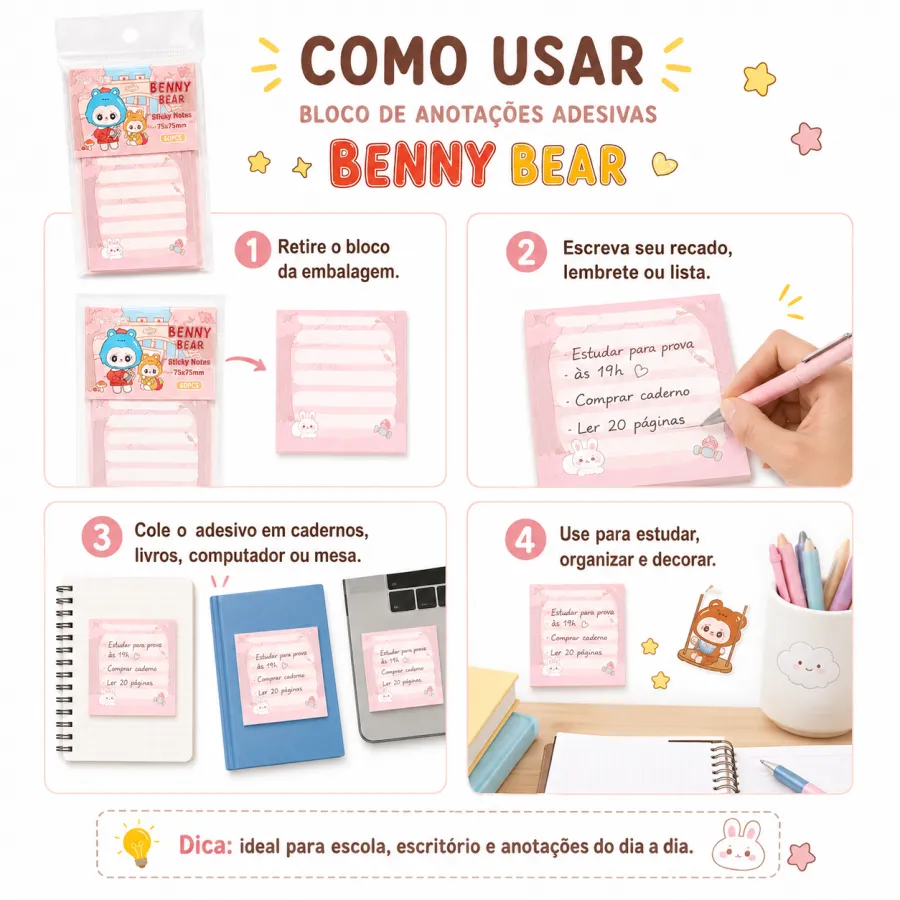 可爱卡通便签纸套装，Benny品牌，含多种颜色和图案