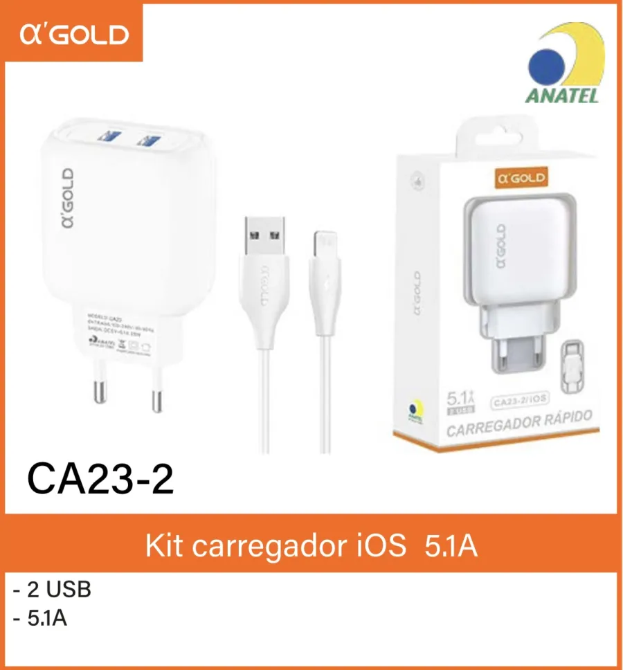 α GOLD 快充充电器 CA23-2，双USB接口，5.1A，适用于iOS设备
