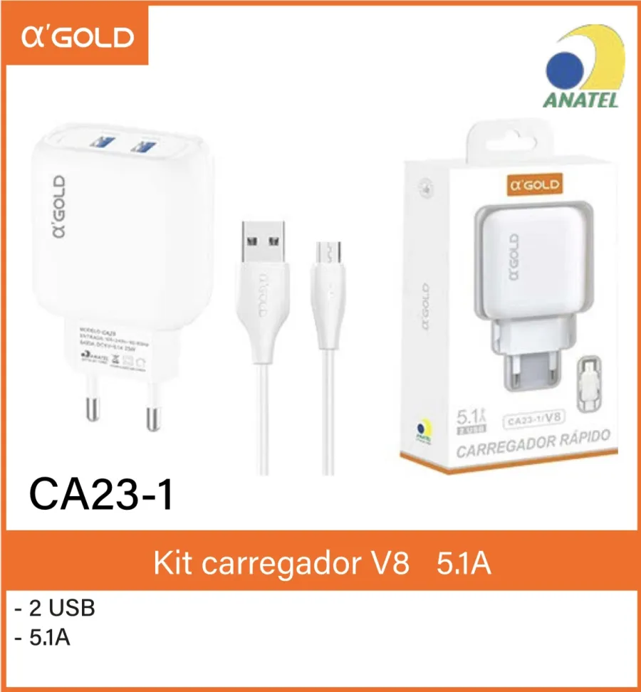 α金牌 CA23-1 快充充电器，5.1A，双USB接口，适用于V8