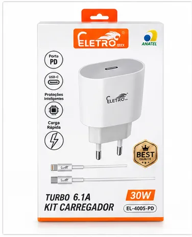 El-1005-PD ELETRO 30W快充充电器套件，6.1A，包含数据线