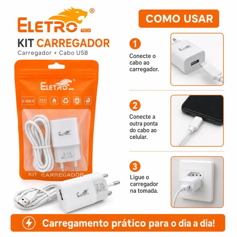 Eletro 充电器 EL-4015-l5，3.1A，IOS 适用于多种设备，白色