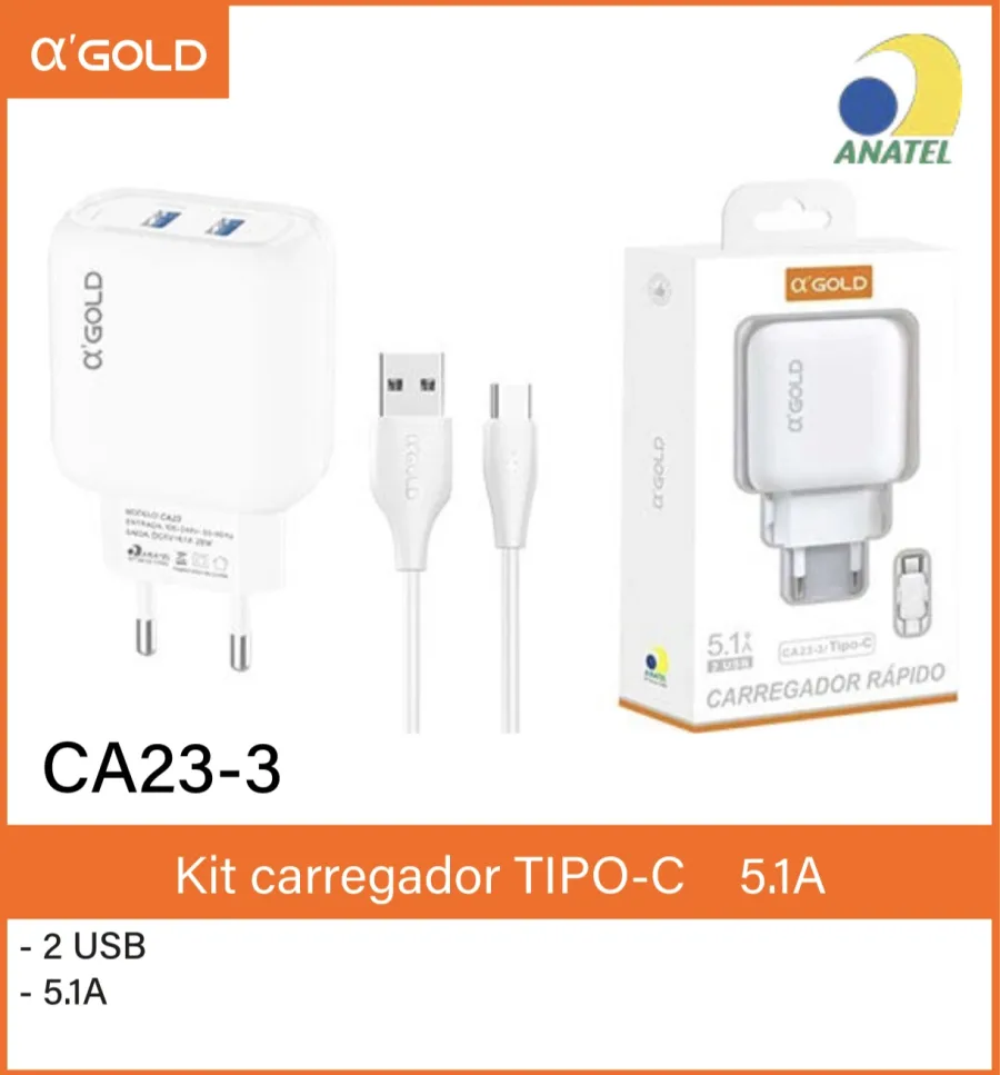 αGOLD快充充电器套装 CA23-3，2个USB接口，5.1A，TYPE-C