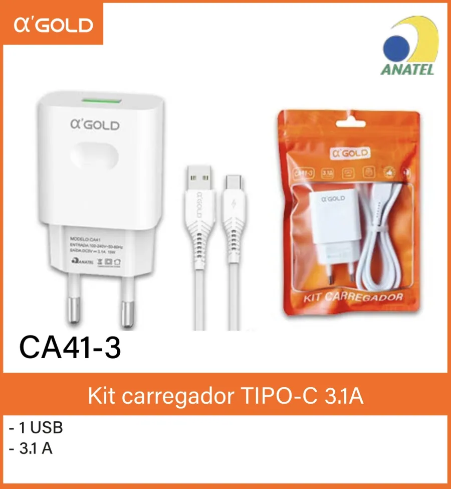αGOLD CA41-3 3.1A USB-C充电器套装，含数据线