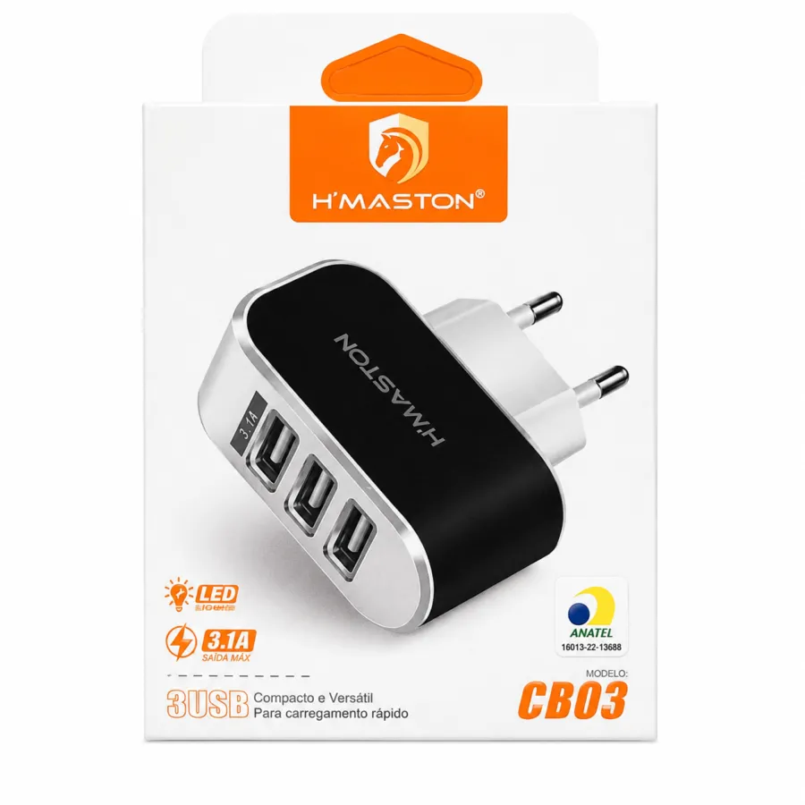H'MASTON CB03 3口USB充电器，快速充电，LED指示灯，紧凑设计