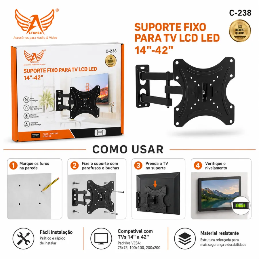 C-238 LTOMEX电视壁挂架 适用于14-42英寸LCD/LED电视 固定支架