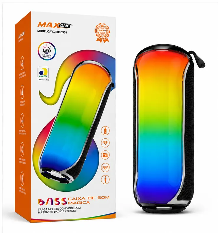 MAXNOE Bass音响，彩虹LED灯，便携式蓝牙音箱，极低音，适合派E