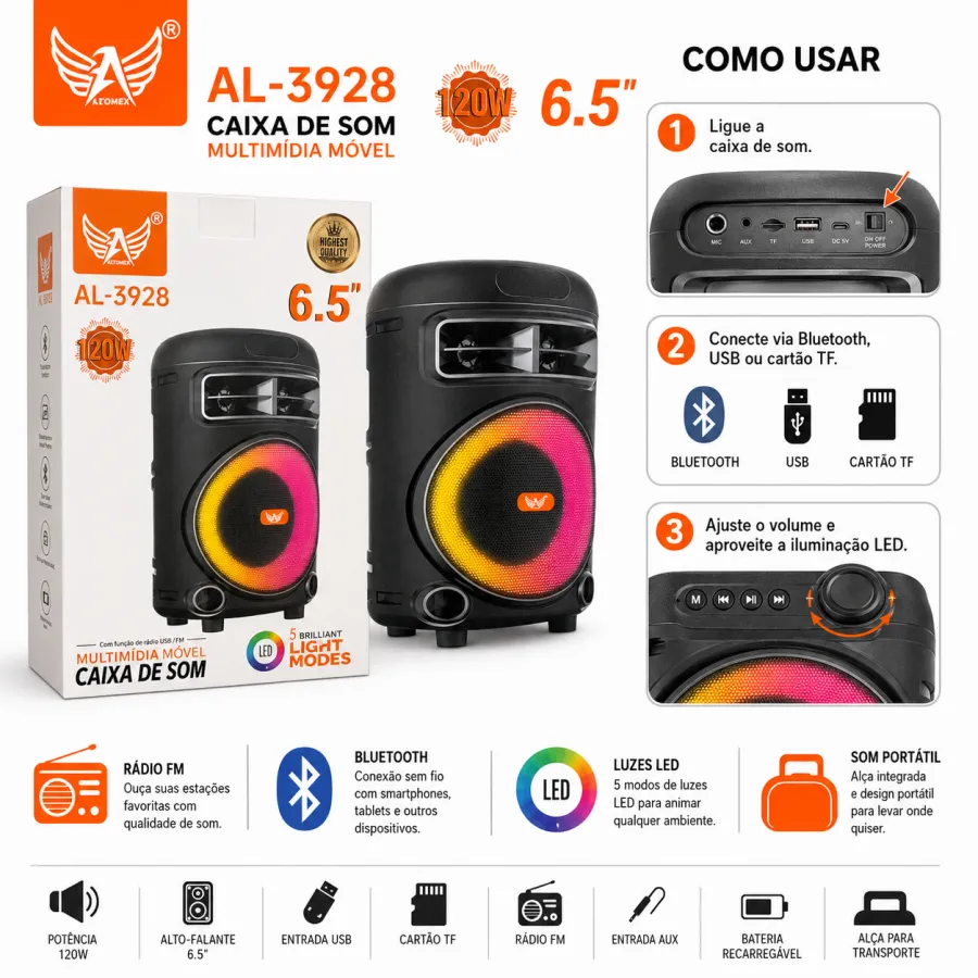 ALTOMEX AL-3928 6.5英寸多媒体移动音箱 120W LED灯效