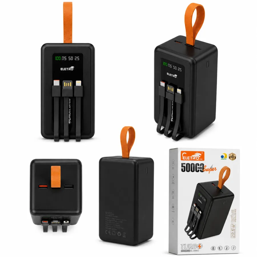 El-2980 ELETRO 50000mAh超级充电器，25W，适用于多种设备，黑色
