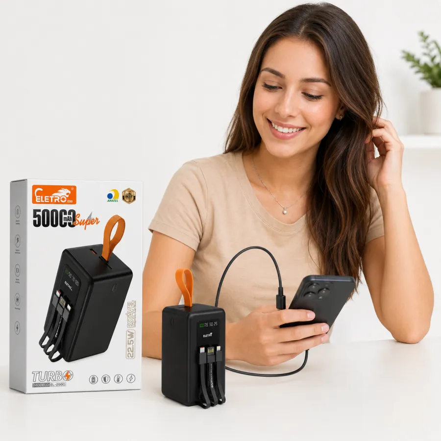 El-2980 ELETRO 50000mAh超级充电器，25W，适用于多种设备，黑色