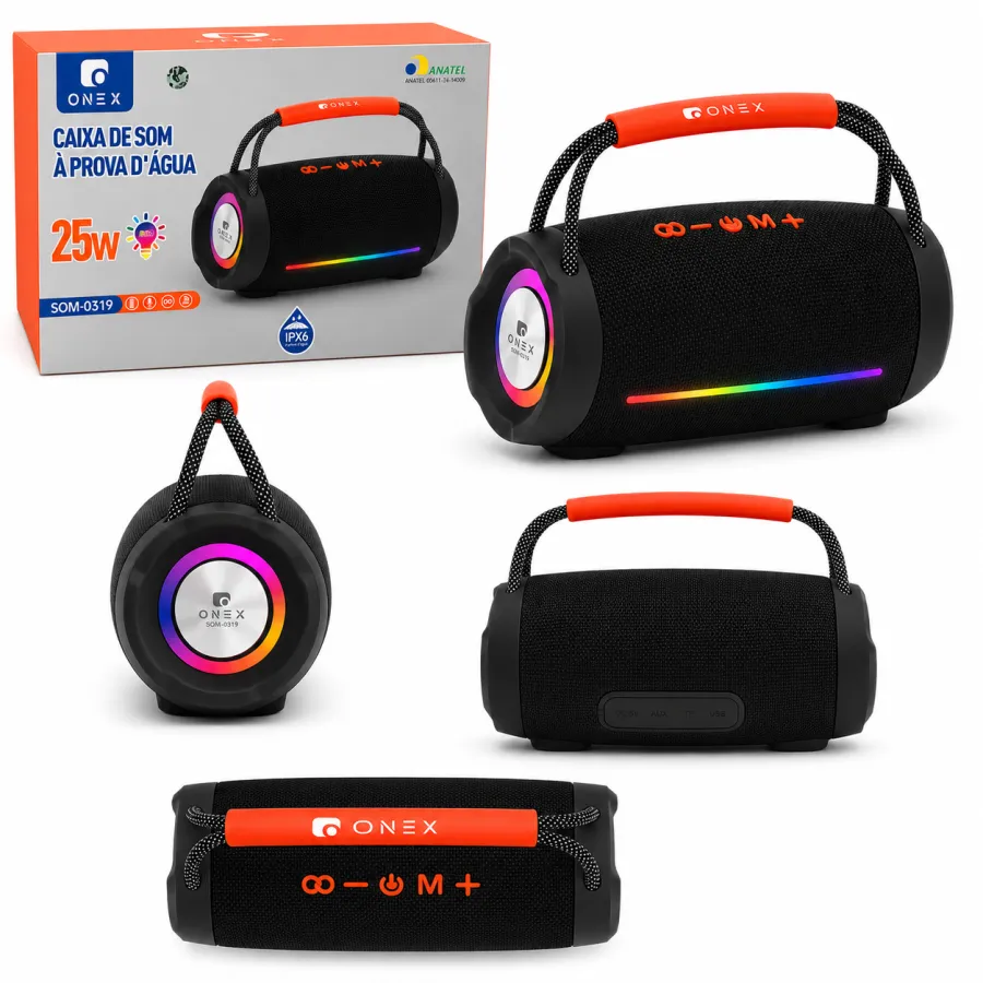ONEX 25W防水蓝牙音箱 SOM-0319，便携式户外音响，黑色