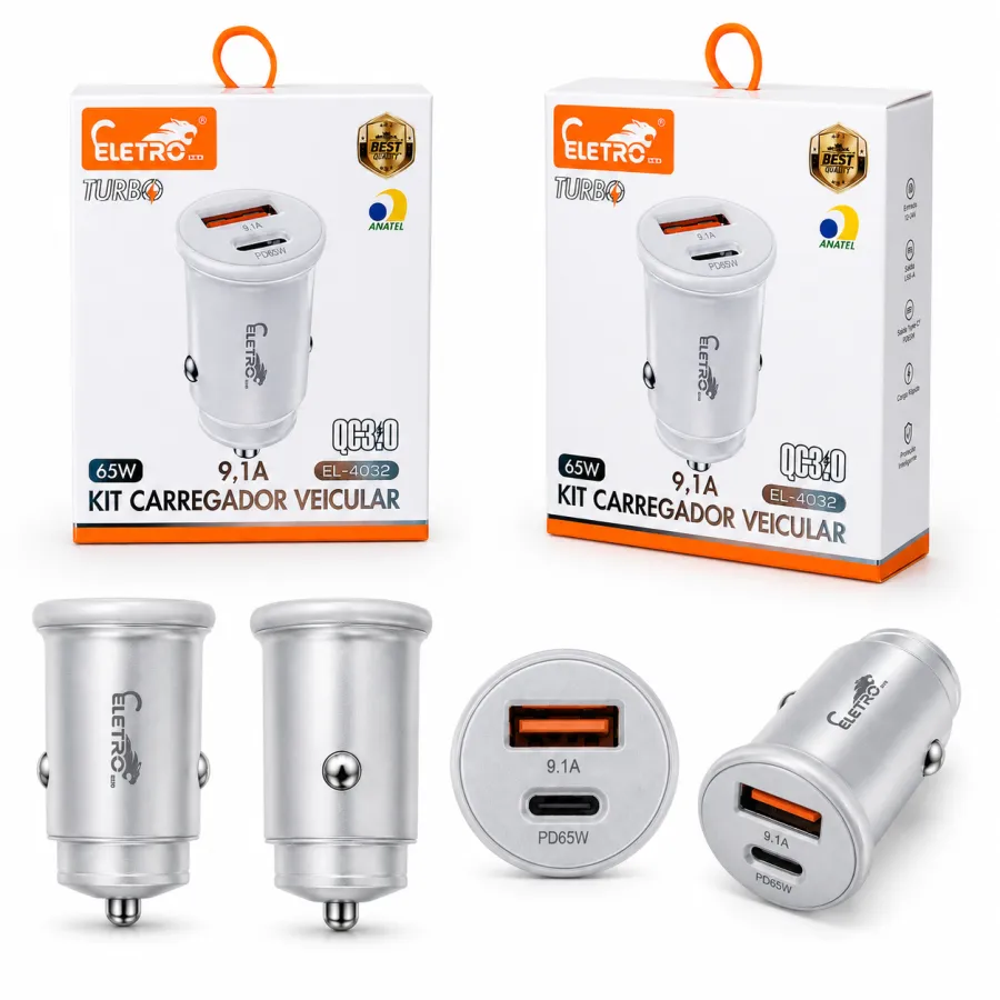 ELETRO 65W车载充电器，QC3.0快充，9.1A，EL-4032