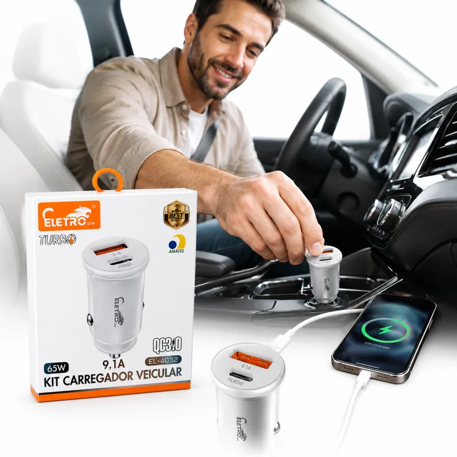 ELETRO 65W车载充电器，QC3.0快充，9.1A，EL-4032