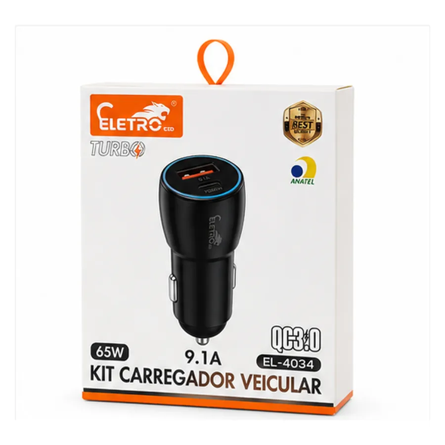 ELETRO TURBO 65W车载充电器，9.1A，EL-4034