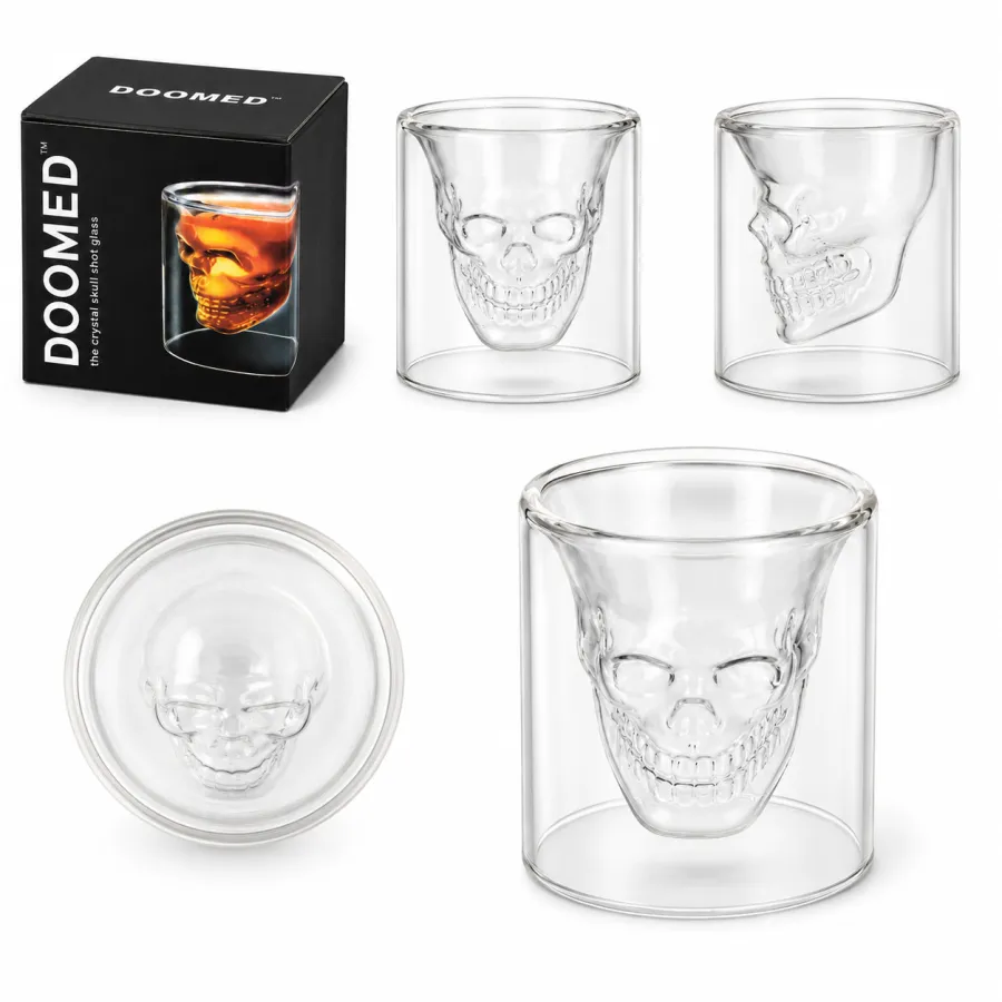 Doomed品牌玻璃杯，创意骷髅设计，适合饮用烈酒，容量约60ml