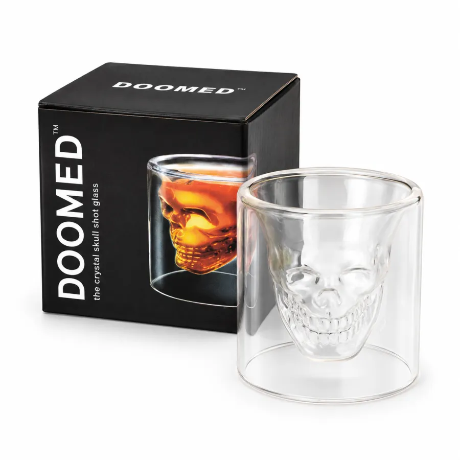 Doomed品牌玻璃杯，创意骷髅设计，适合饮用烈酒，容量约60ml